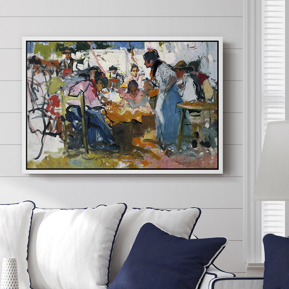 Net Menders in Valencia, 1909 - Floater Framed Canvas Print