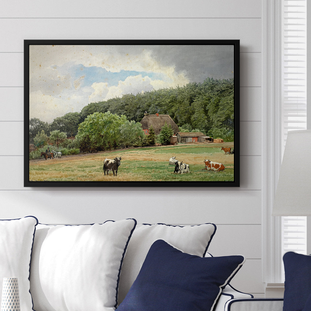 Farm with Grazing Cows (Bondegård med beitende kuer), 1892 - Floater Framed Canvas Print