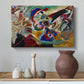 Canvas art print featuring a dynamic arrangement of shapes suggesting larger composition, styled above a decorative console