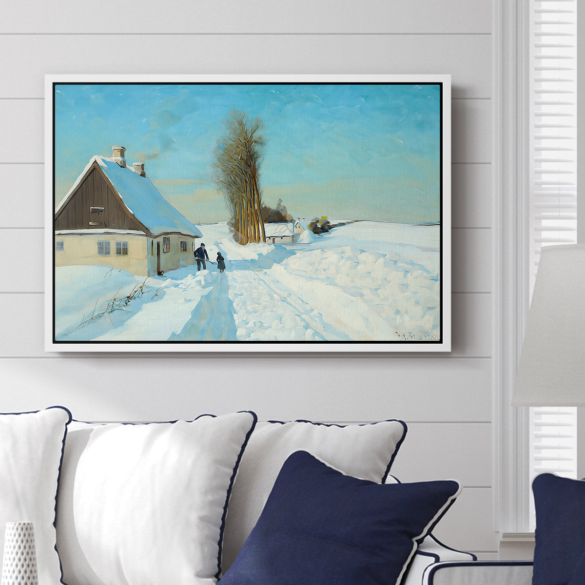 Shoveling Snow on a Beautiful Winter Day, c. 1898 - Floater Framed Canvas Print