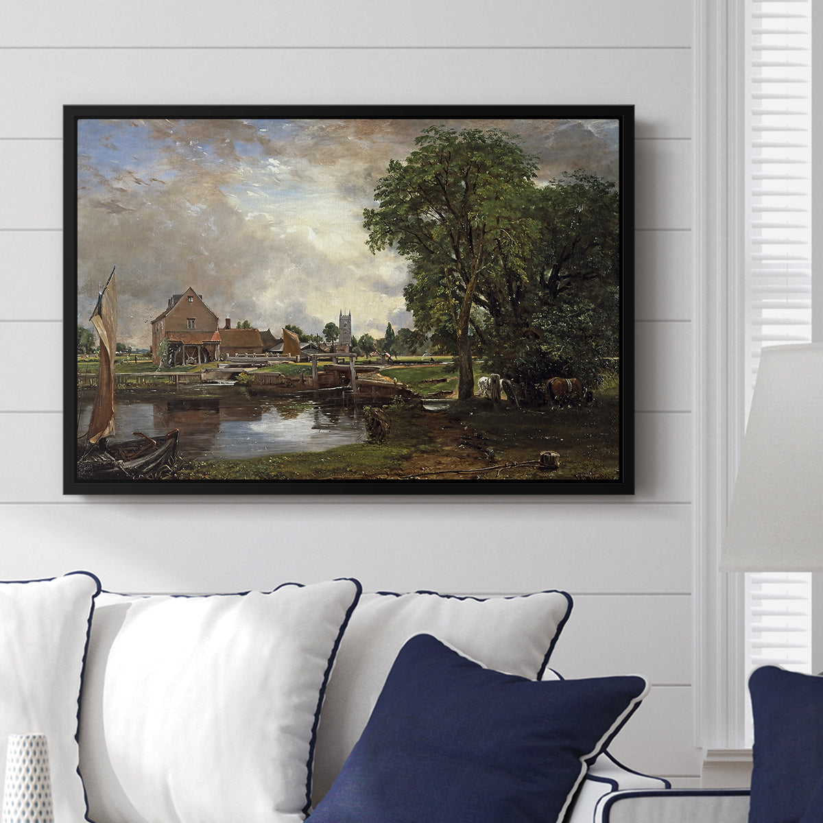 Dedham Lock and Mill, c. 1820 - Floater Framed Canvas Print