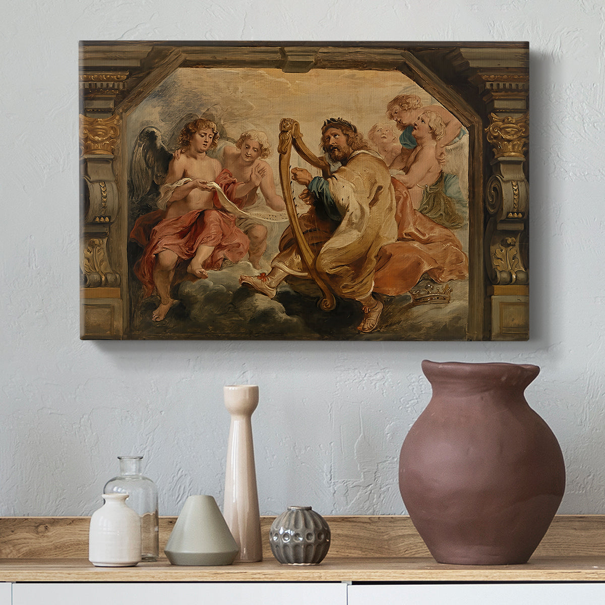 Canvas art print featuring a Baroque interior composition, styled above a decorative console