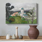 Canvas art print featuring a Fauvist architectural landscape with a blue house, styled above a decorative console