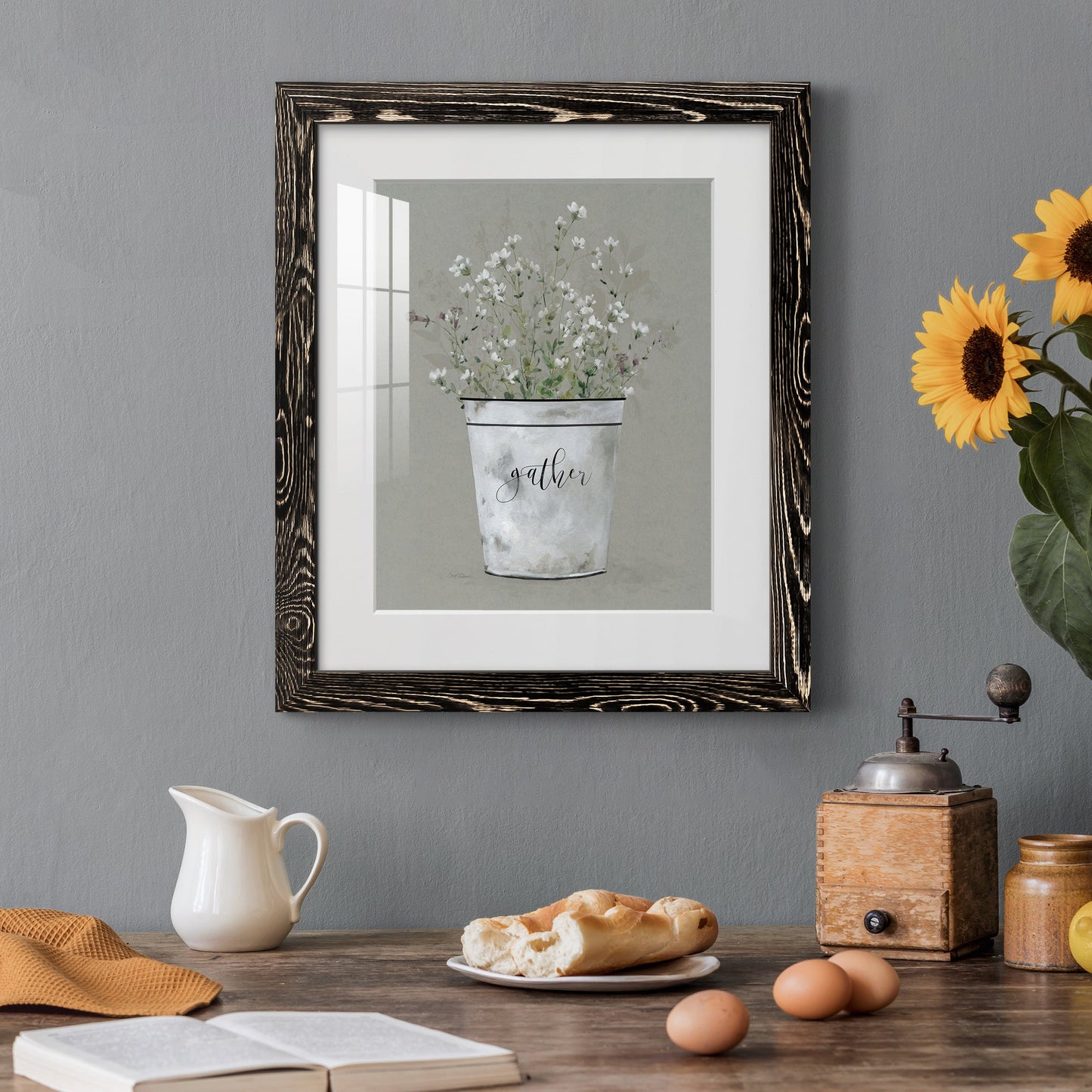 Bouquet of Grace Bucket Gather - Barnwood Framed Art Print