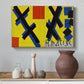 Canvas art print featuring a stylized composition with flat colors and structured layout, styled above a decorative console
