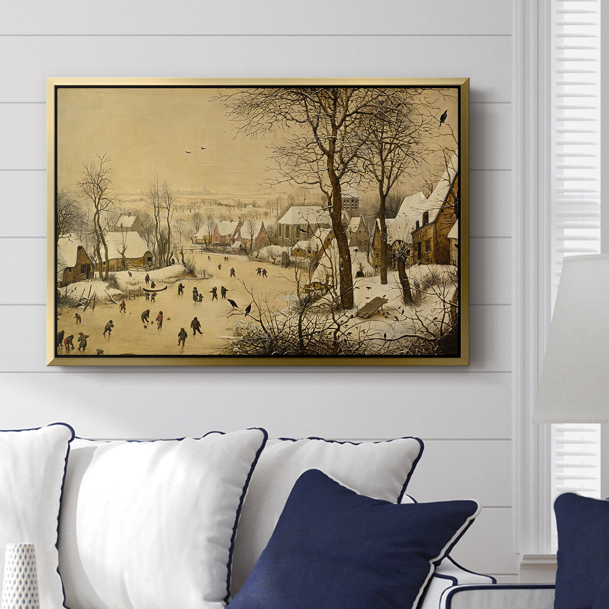 Winter Landscape with Skaters and Bird Trap, 1565 - Floater Framed Canvas Print