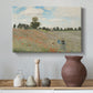 Canvas art print featuring a bright meadow filled with poppies under open sky, styled above a decorative console