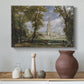 Canvas art print featuring an expressive landscape combining building, styled above a decorative console