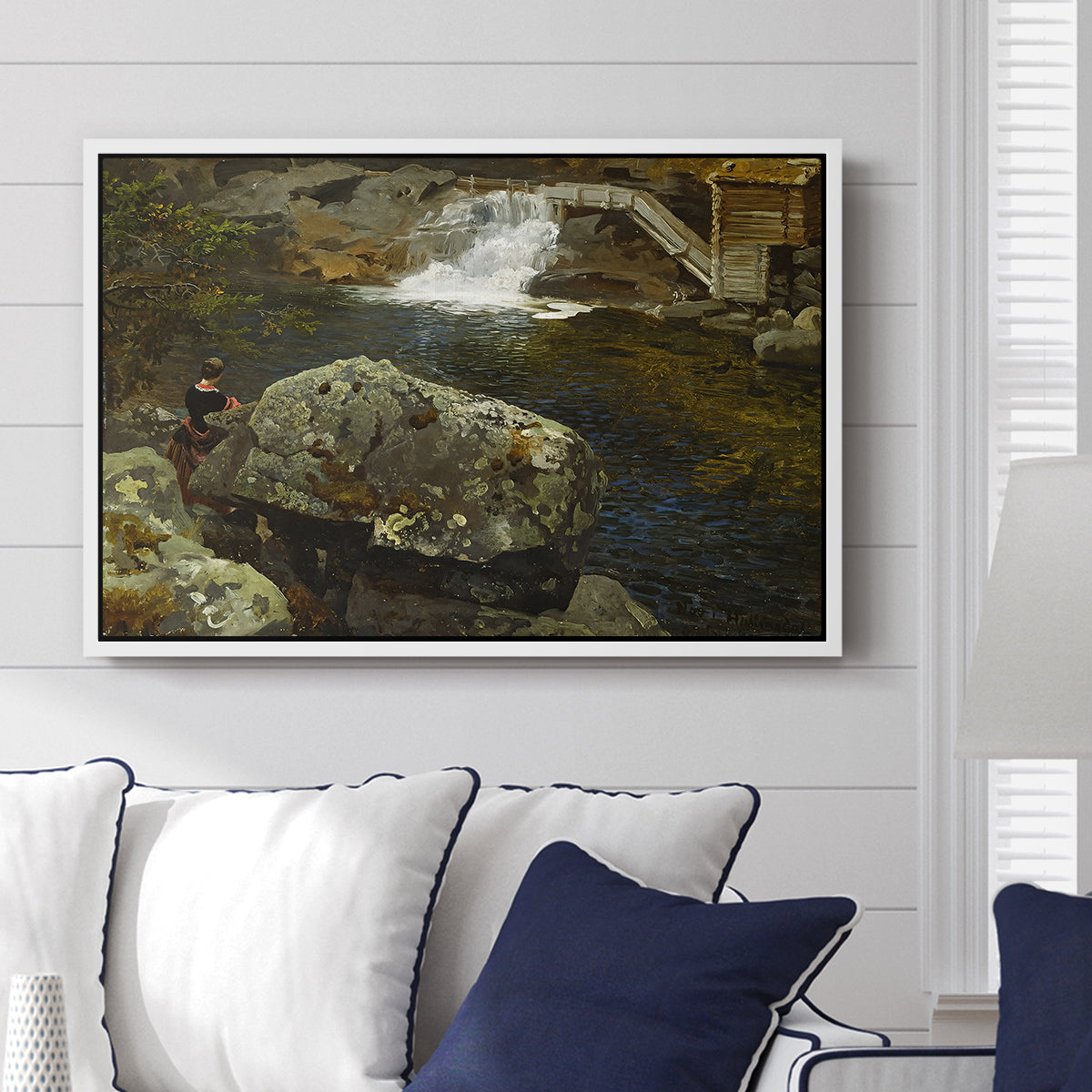By the Mill Pond (En Mølledam), 1850 - Floater Framed Canvas Print