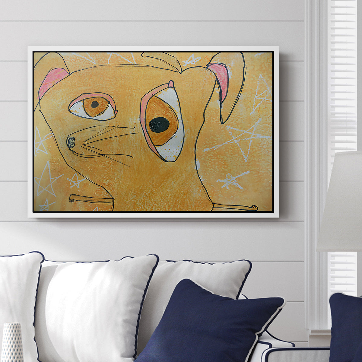 Cubist Dog with Stars (Student Art) - Floater Framed Canvas Print