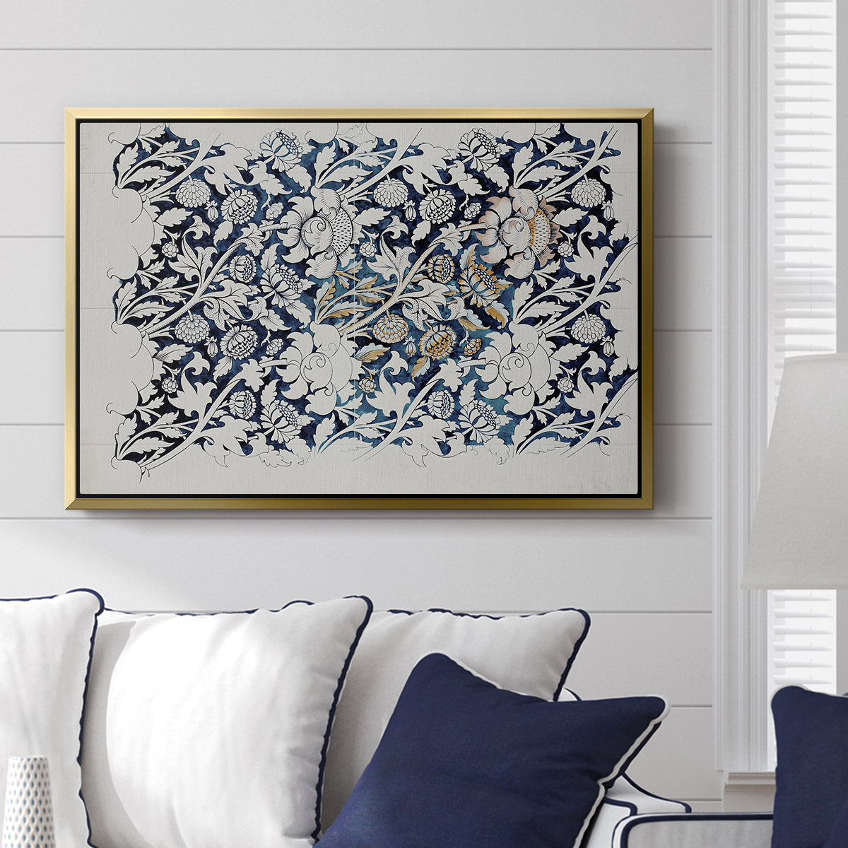 Watercolour for Printed Fabric Design: Wey, c. 1882-1883 - Floater Framed Canvas Print