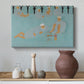 Canvas art print featuring a vibrant interior with figures and decorative elements, styled above a decorative console