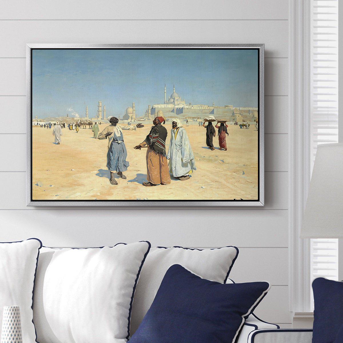 View from the Desert of Cairo with Citadel and Mamluk Tombs in the Background, c. 1889-1890 - Floater Framed Canvas Print
