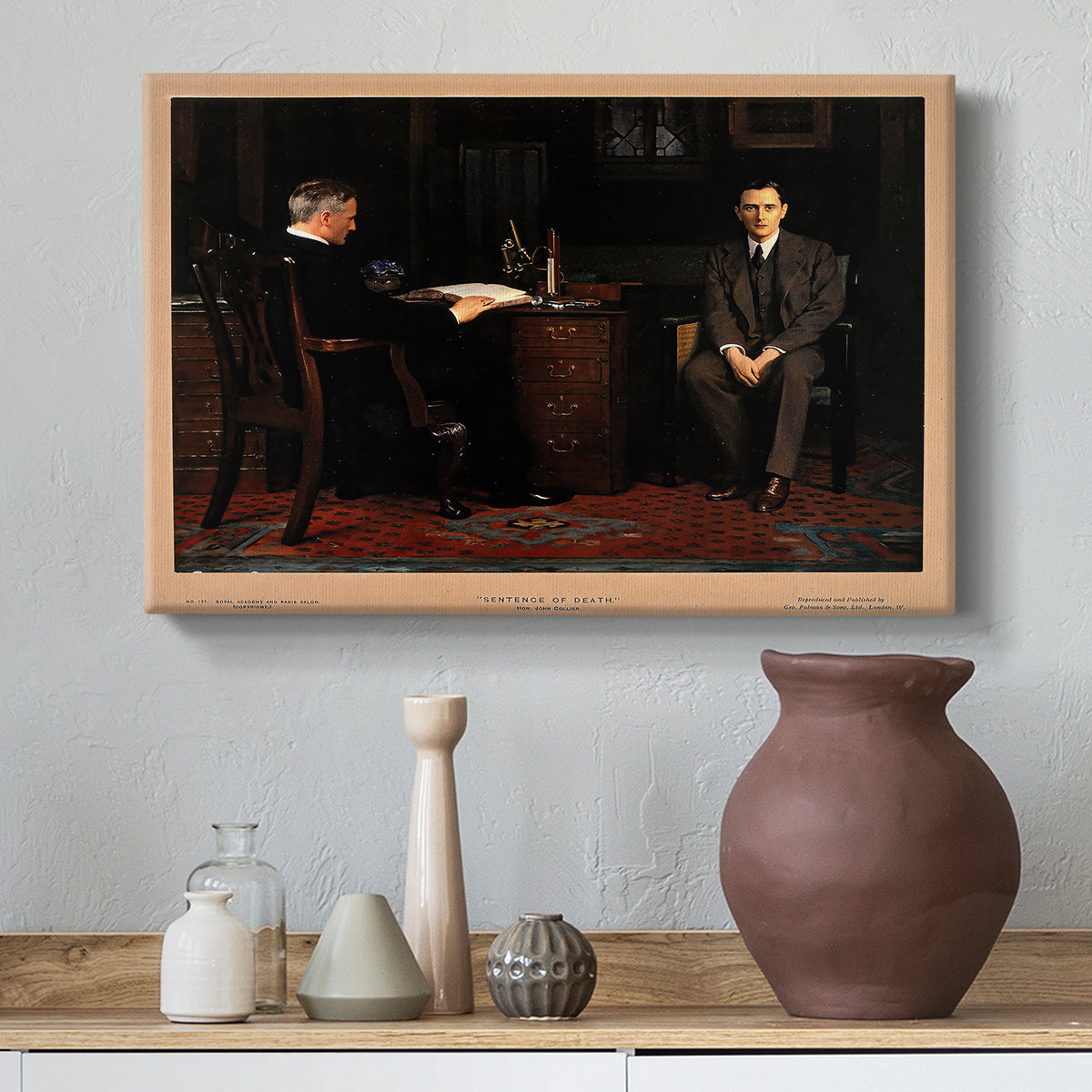 Canvas art print featuring an expressive composition with tense interaction, styled above a decorative console