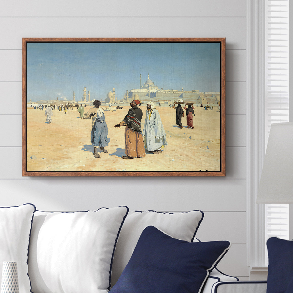 View from the Desert of Cairo with Citadel and Mamluk Tombs in the Background, c. 1889-1890 - Floater Framed Canvas Print