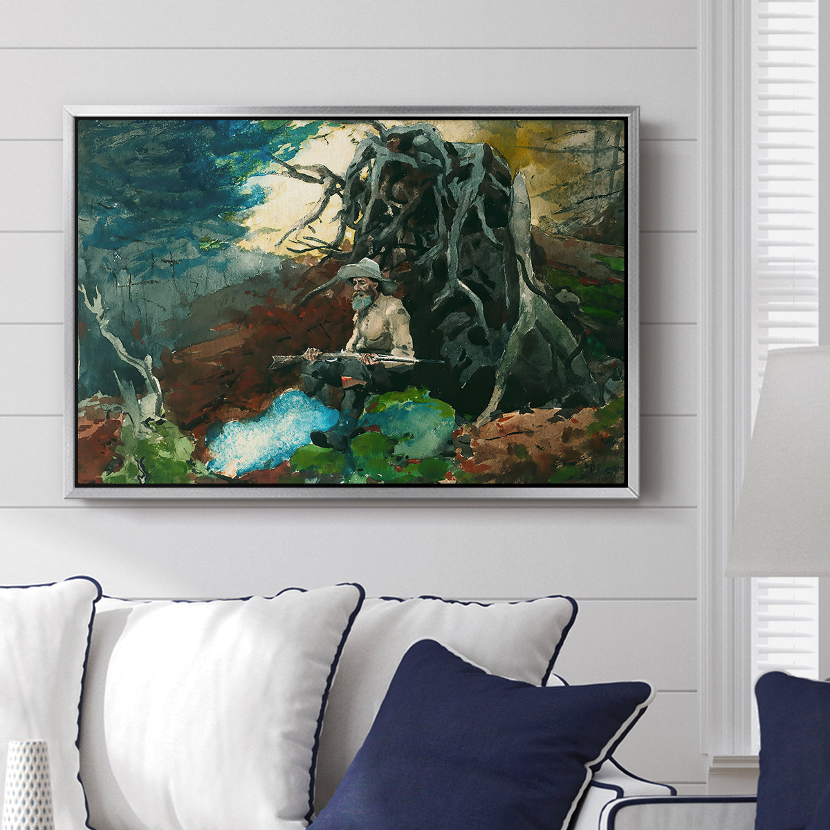 Campfire, Adirondacks, 1892 - Floater Framed Canvas Print