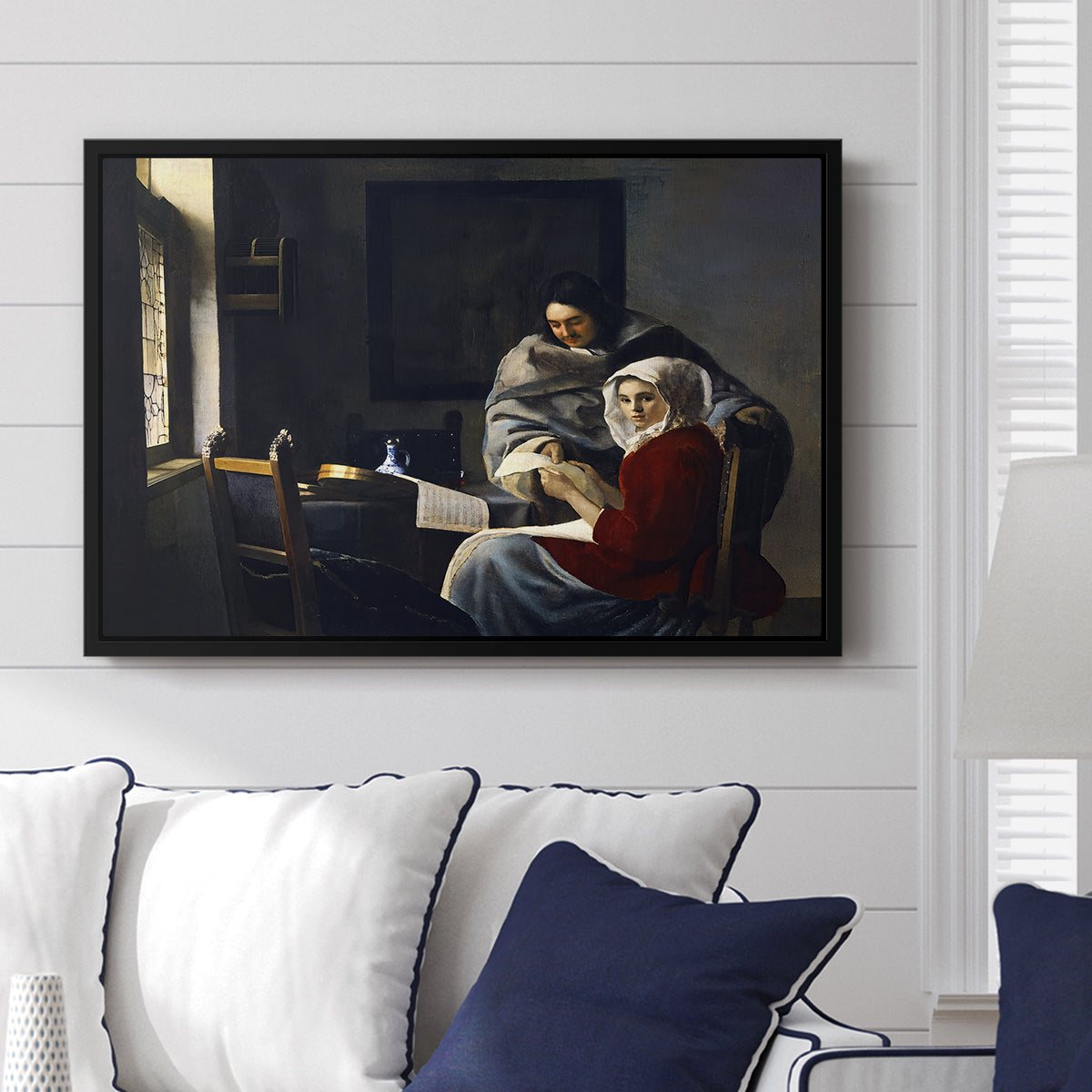 Girl Interrupted at Her Music, c. 1658-1659 - Floater Framed Canvas Print