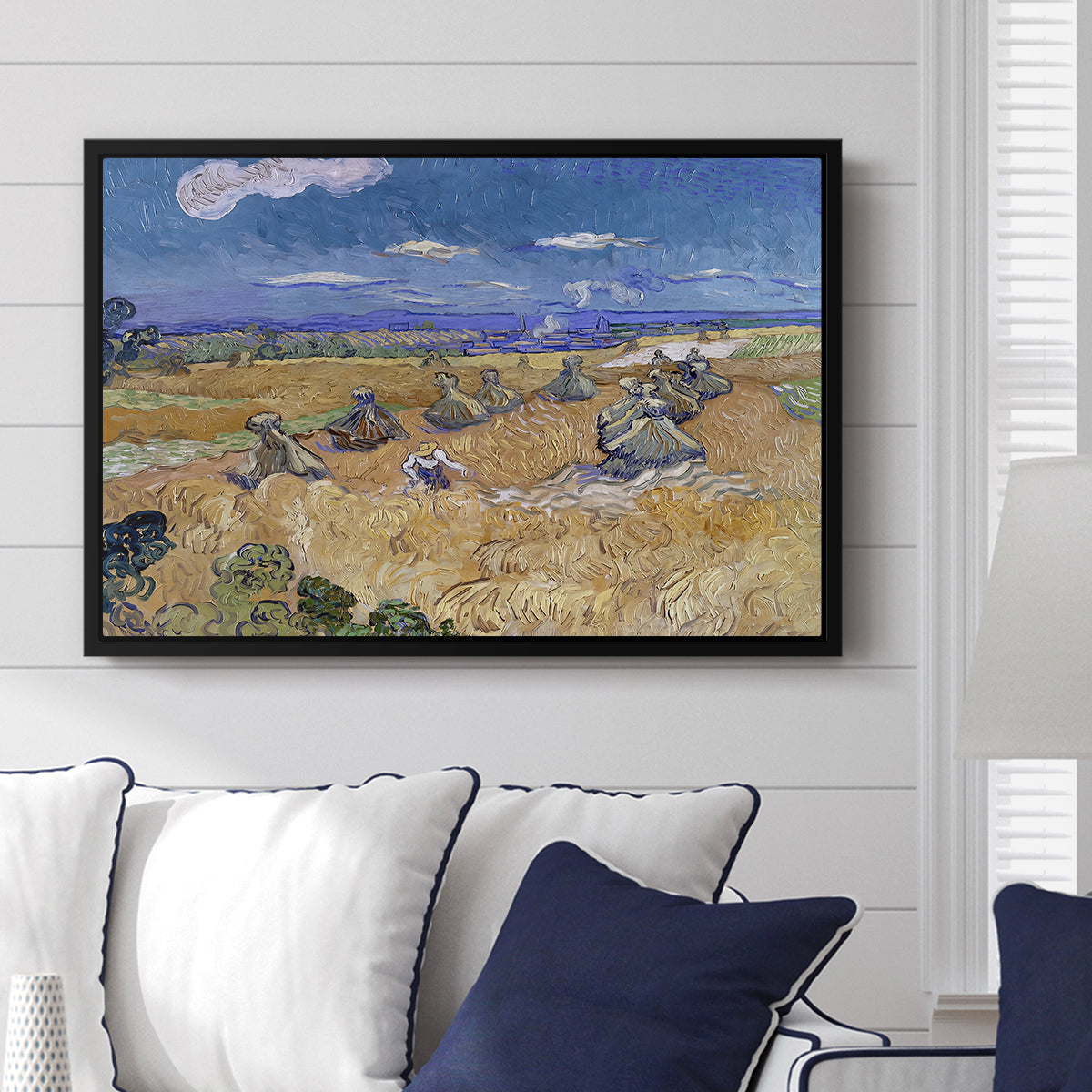 Wheat Field with Reaper, Auvers, 1888 - Floater Framed Canvas Print