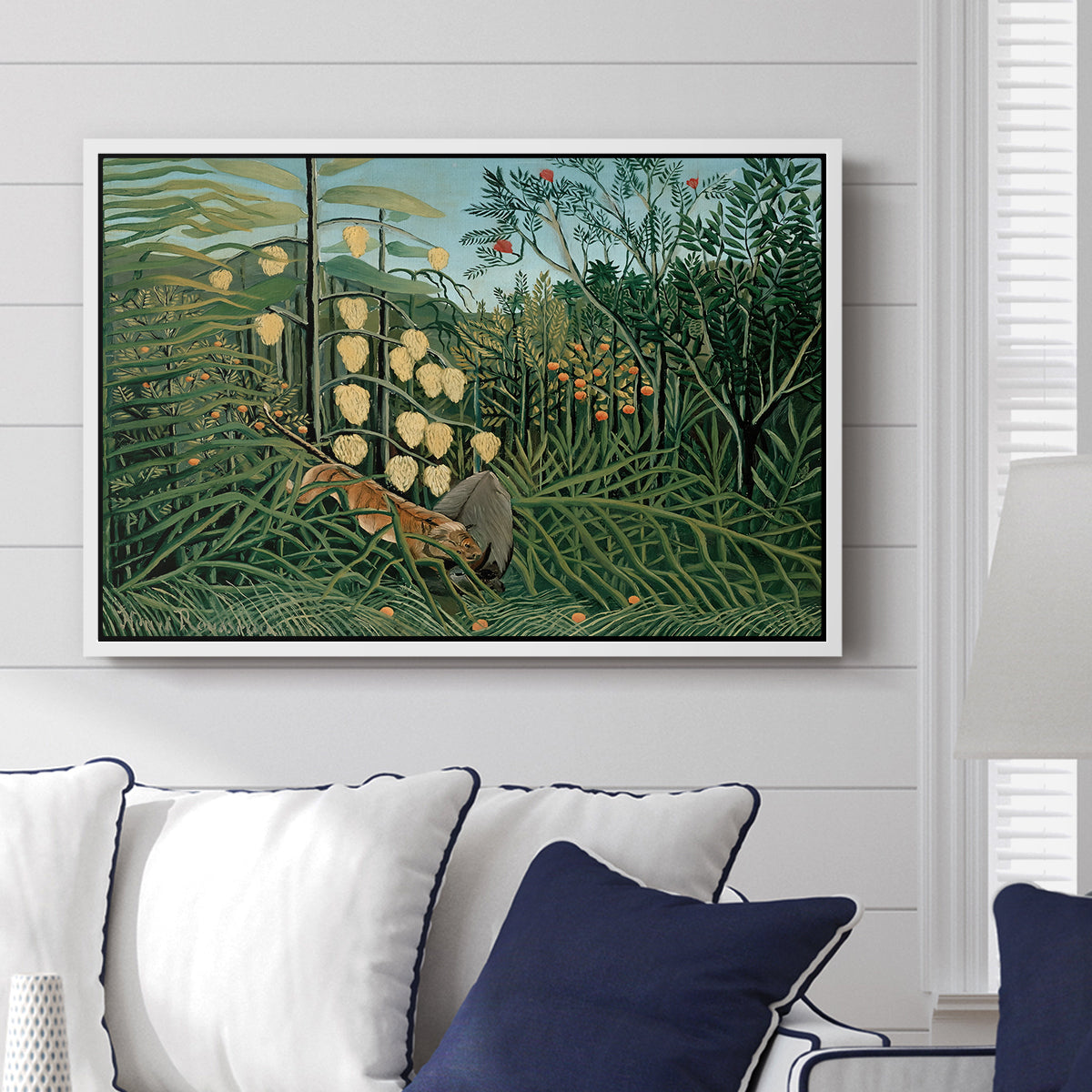 Fight Between a Tiger and a Buffalo, 1908 - Floater Framed Canvas Print