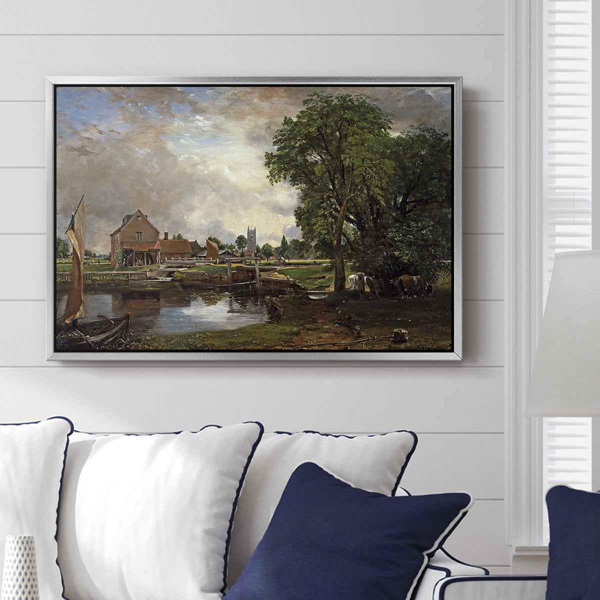 Dedham Lock and Mill, c. 1820 - Floater Framed Canvas Print