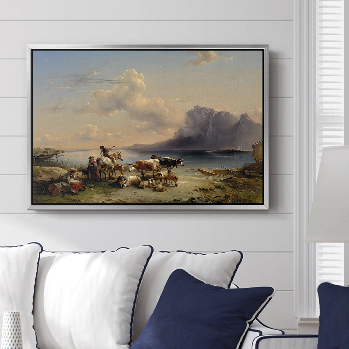 Shepherds and Cattle on Lake Attersee, 1852 - Floater Framed Canvas Print