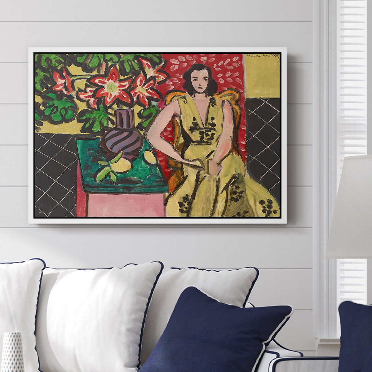 Seated Woman with a Vase of Amaryllis, 1941 - Floater Framed Canvas Print