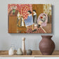 Canvas art print featuring an expressive interior with piano and figures, styled above a decorative console
