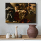 Canvas art print featuring a dramatic depiction of figures forcing thorn crown onto Christ, styled above a decorative console