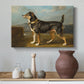 Canvas art print featuring an animal study of terrier in rural environment, styled above a decorative console