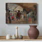 Canvas art print featuring an expressive composition of figures in traditional setting, styled above a decorative console