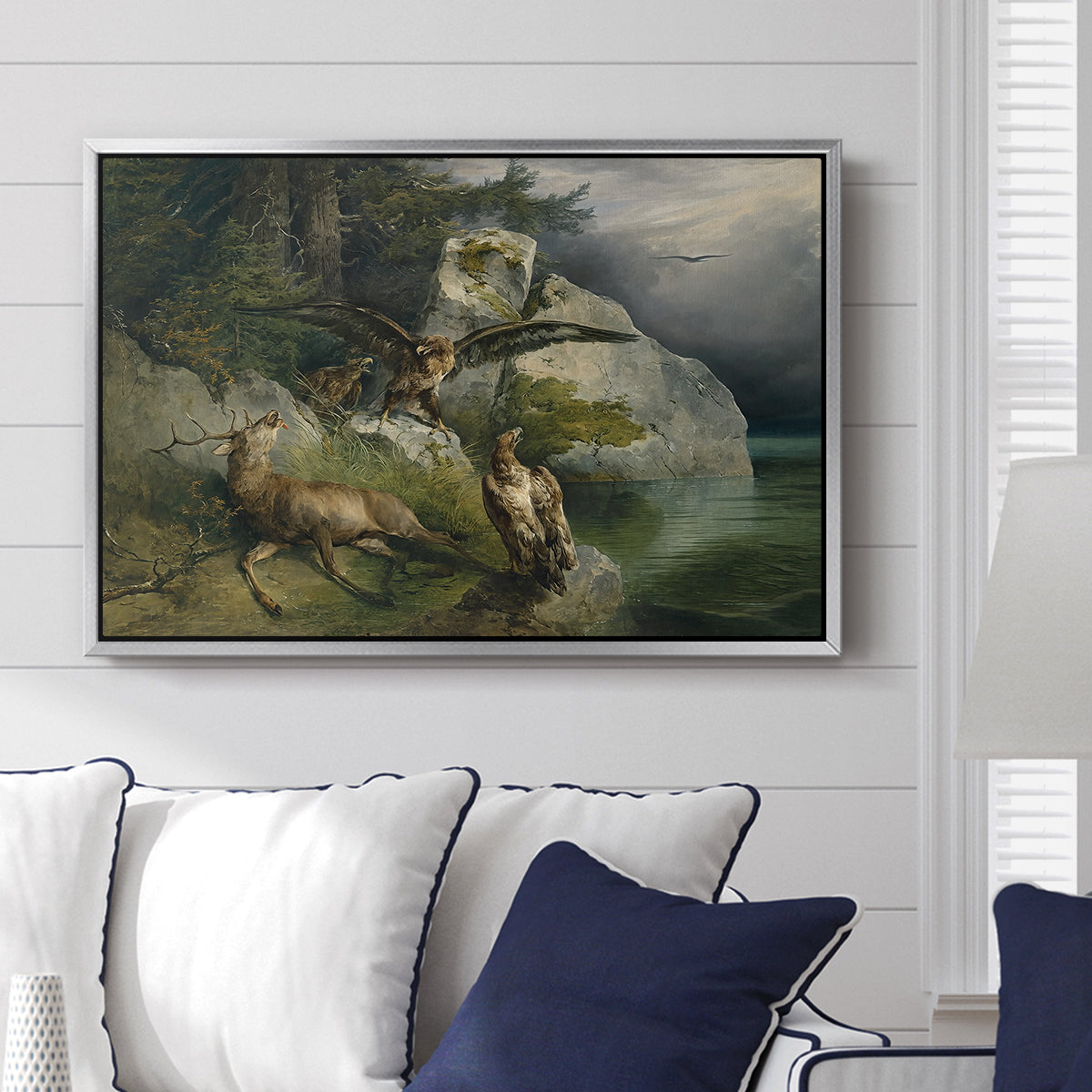 Eagles and Dying Stag on a Lakeshore, 1836 - Floater Framed Canvas Print