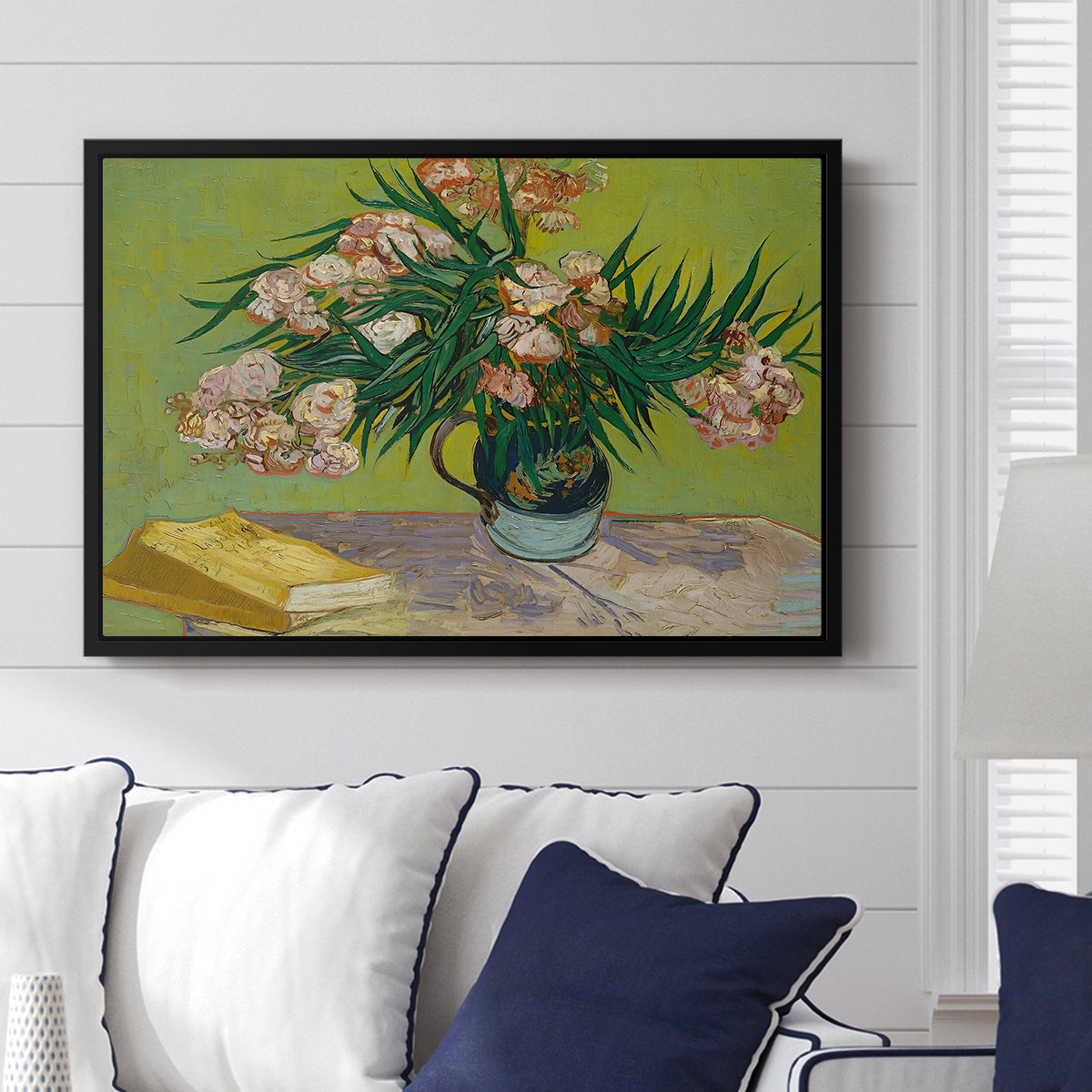Vase with Oleanders and Books, 1888 - Floater Framed Canvas Print