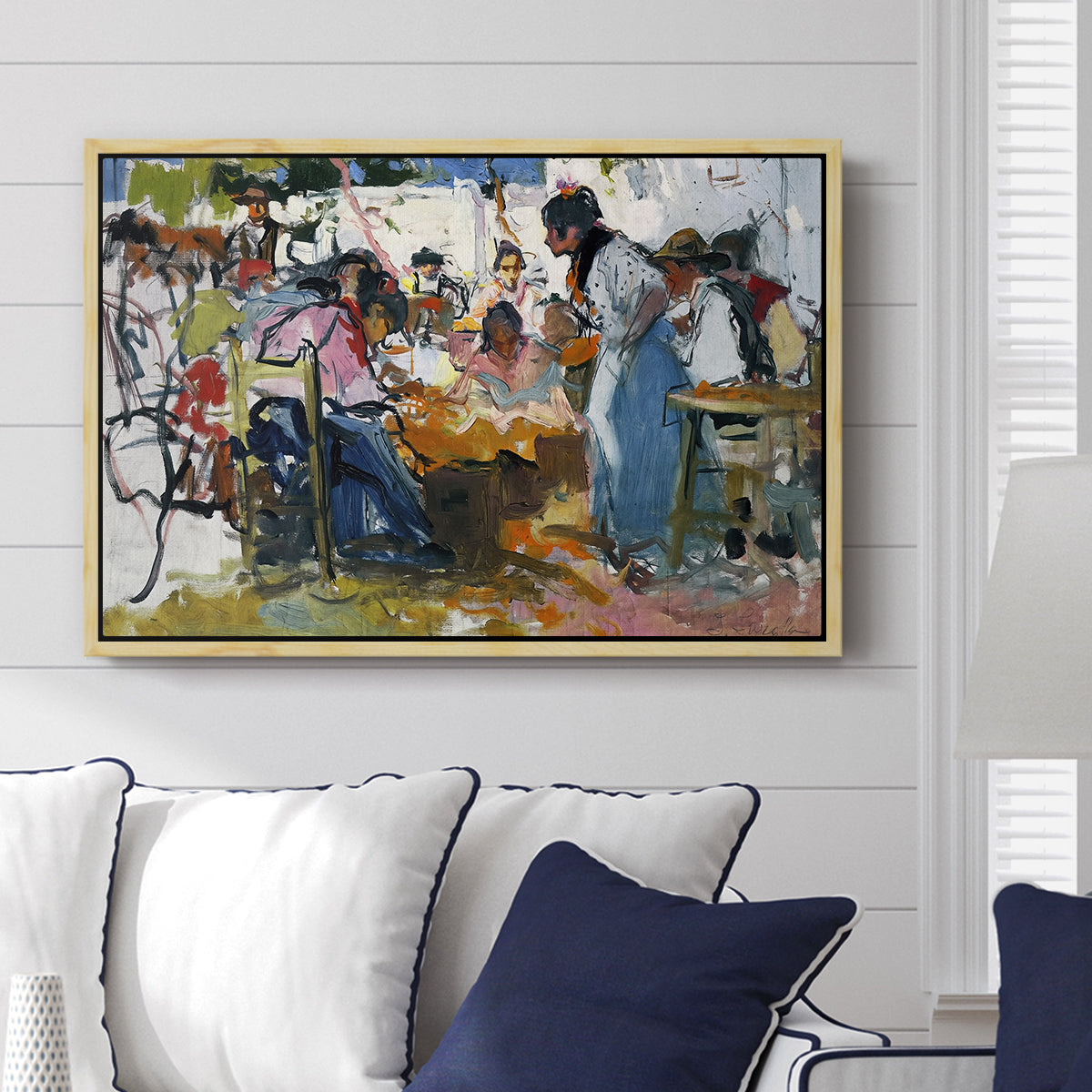 Net Menders in Valencia, 1909 - Floater Framed Canvas Print