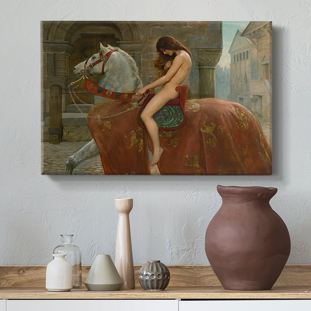 Canvas art print featuring an expressive depiction of legendary figure, styled above a decorative console