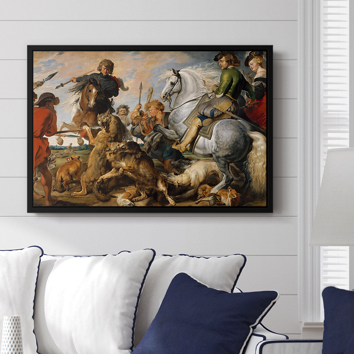 The Wolf and Fox Hunt, c. 1616 - Floater Framed Canvas Print