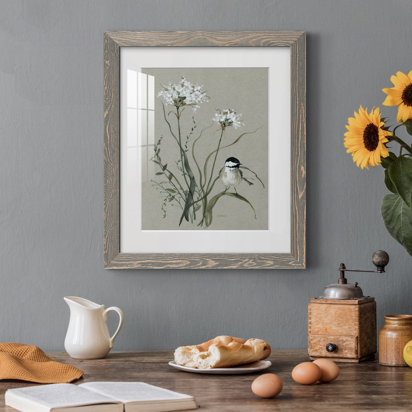 Bouquet of Grace Bird II - Premium Framed Print - Distressed Barnwood Frame - Ready to Hang