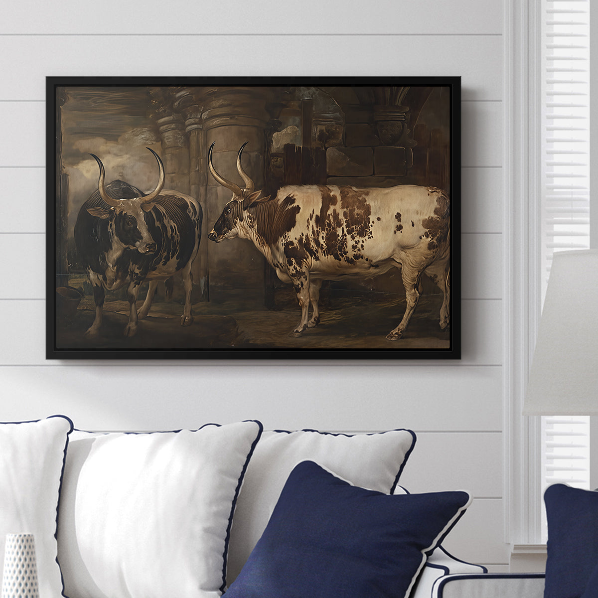 Portraits of Two Extraordinary Oxen, Property of the Earl of Powis, 1814 - Floater Framed Canvas Print
