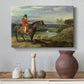 Canvas art print featuring a countryside composition showing active hunt in progress, styled above a decorative console