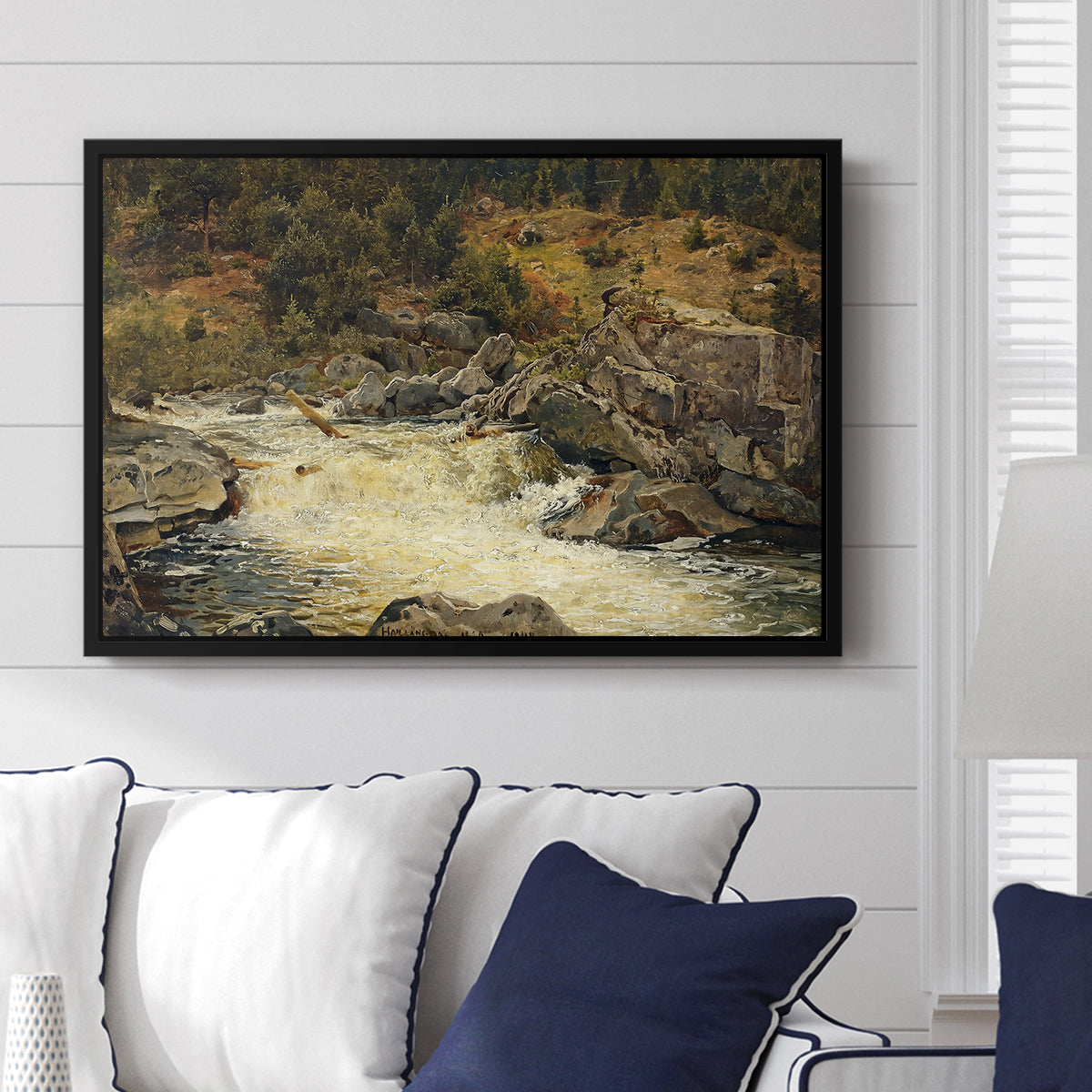 Waterfall in Hallingdal, 1848 - Floater Framed Canvas Print