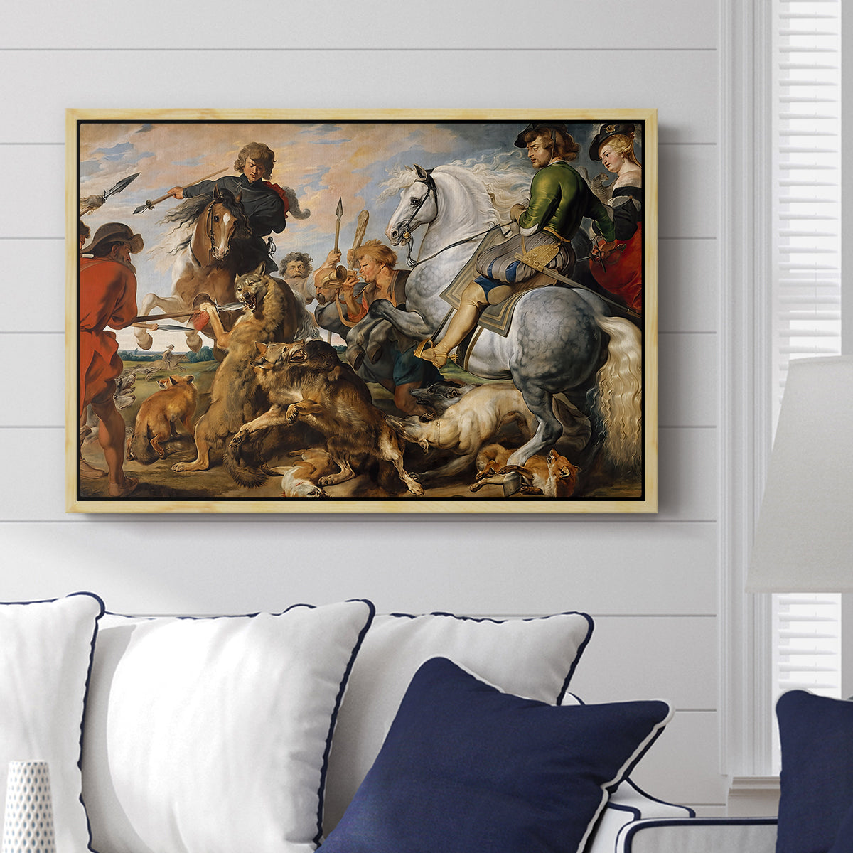 The Wolf and Fox Hunt, c. 1616 - Floater Framed Canvas Print