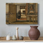 Canvas art print featuring an architectural scene emphasizing depth and symmetry, styled above a decorative console