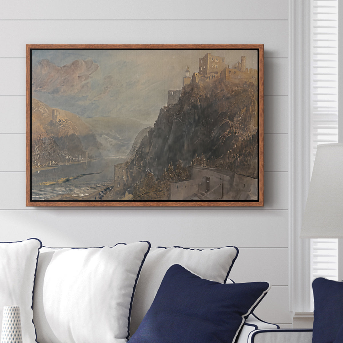 Rheinfels Looking to Katz and Gourhausen, 1817 - Floater Framed Canvas Print