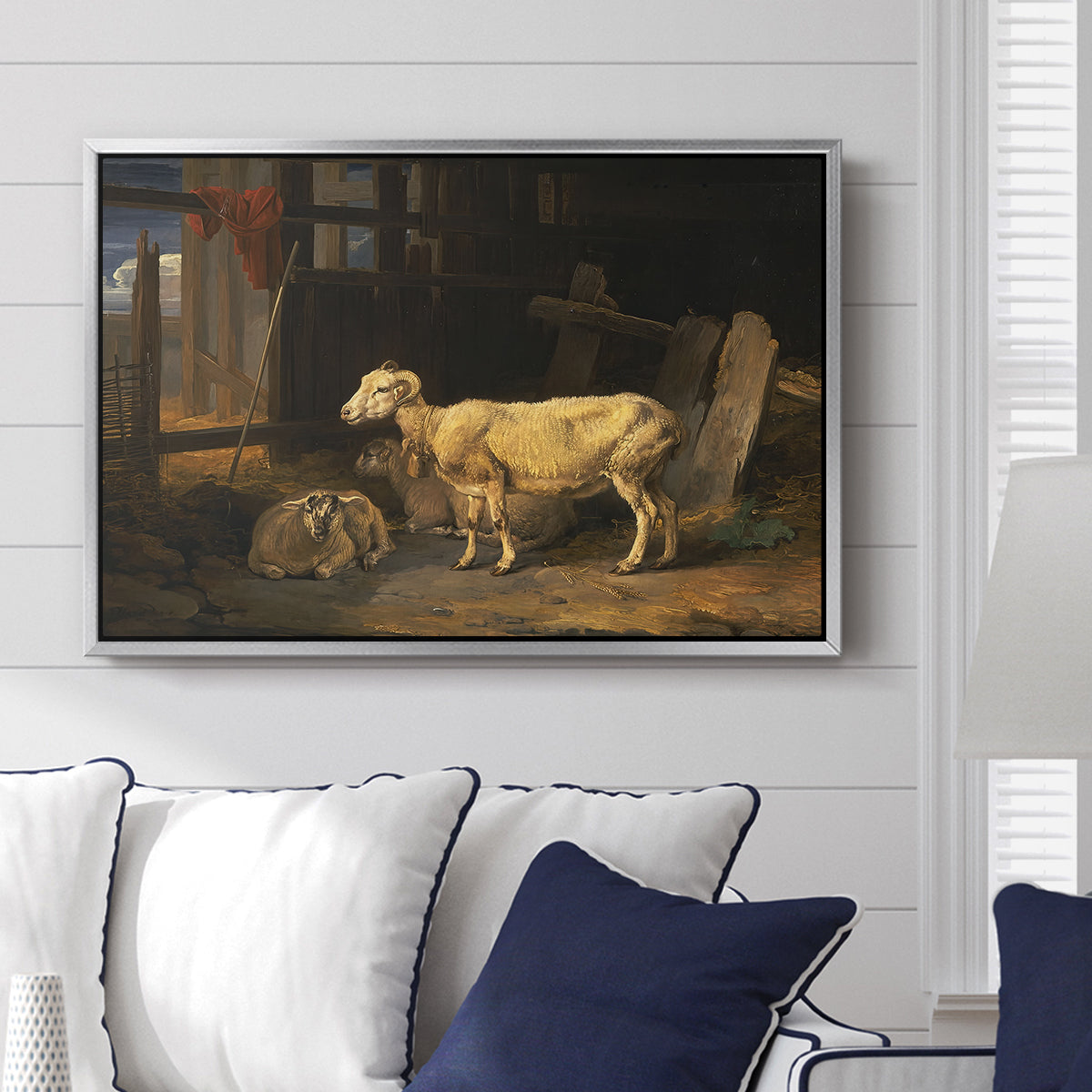 Sheep in a Stable, 1810 - Floater Framed Canvas Print