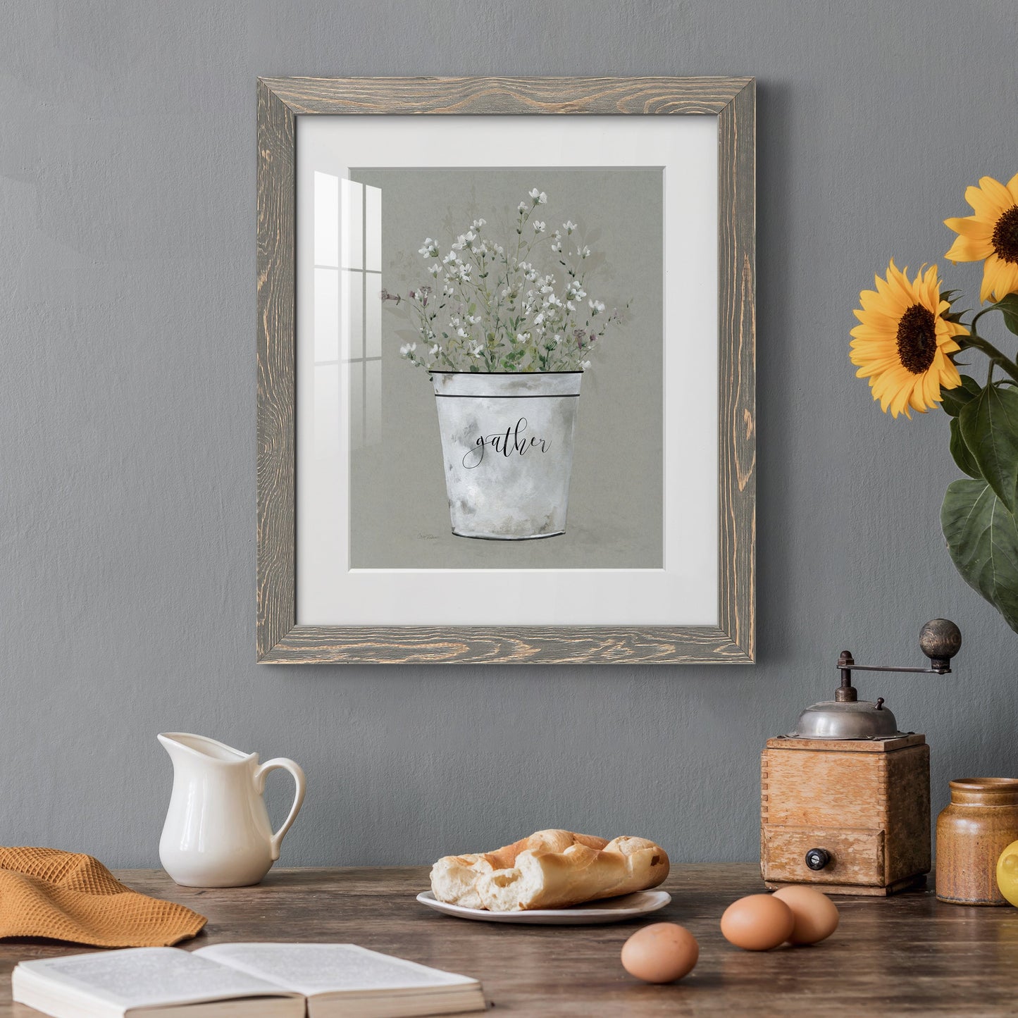 Bouquet of Grace Bucket Gather - Barnwood Framed Art Print