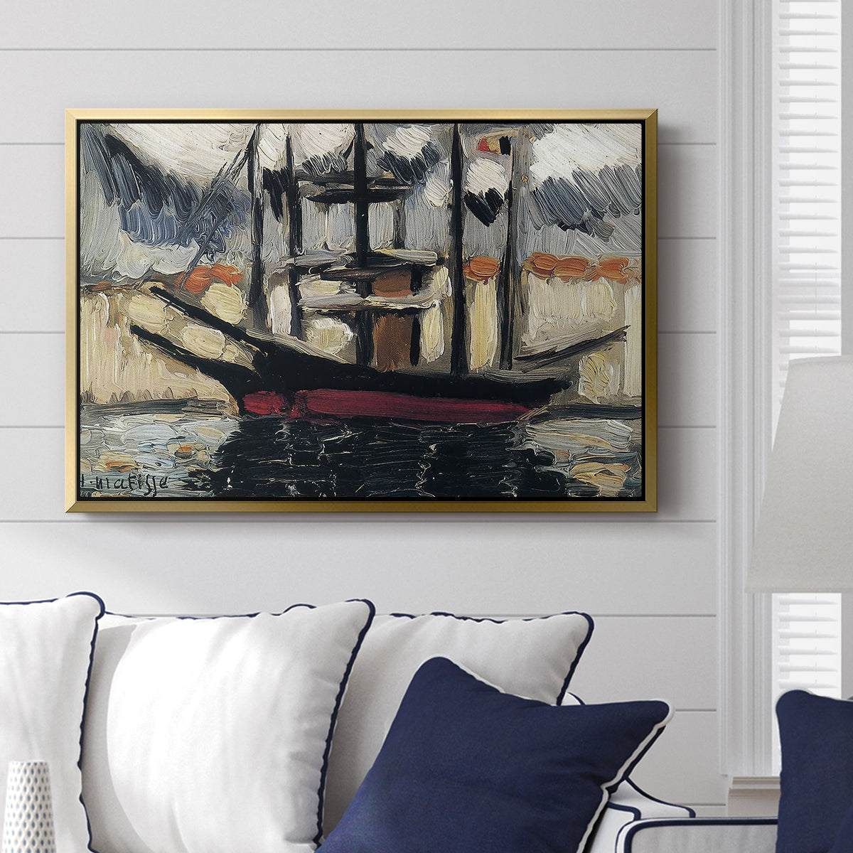 Two Boats Side by Side, Port of Marseilles, c. 1916 - Floater Framed Canvas Print