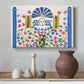 Canvas art print featuring a modernist composition featuring simplified figure and patterns, styled above a decorative console