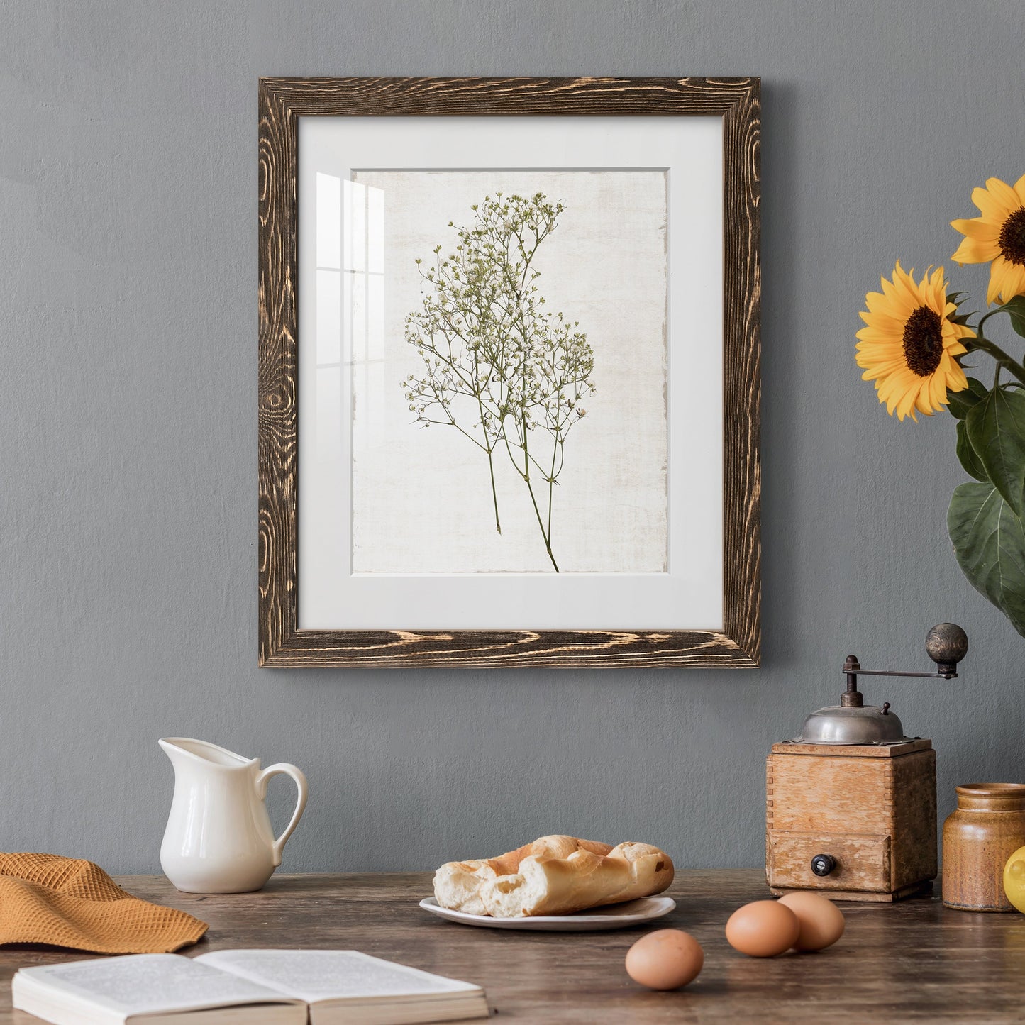 Farmhouse Pressed Flower I - Premium Framed Print - Distressed Barnwood Frame - Ready to Hang