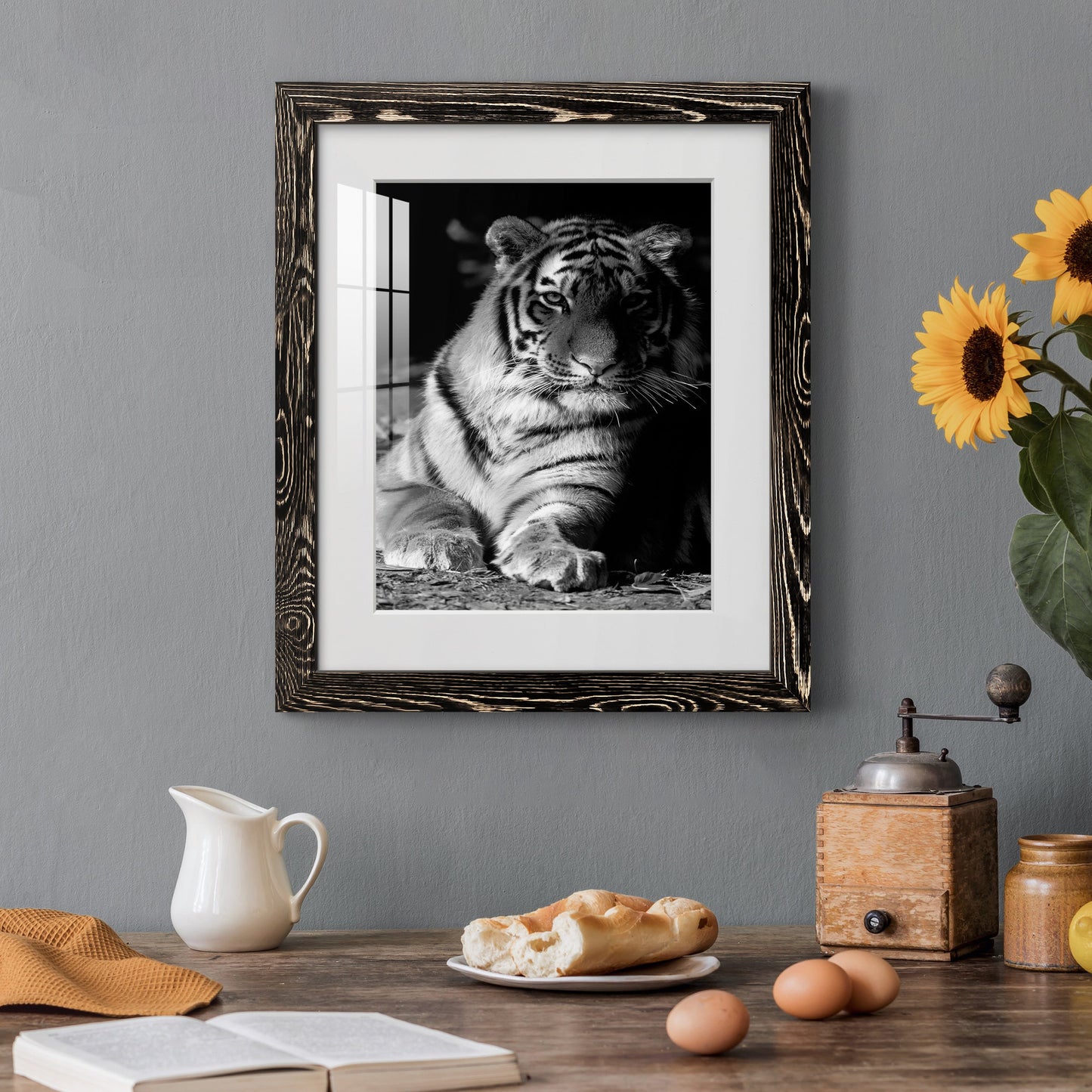 Tiger Repose - Premium Framed Print - Distressed Barnwood Frame - Ready to Hang