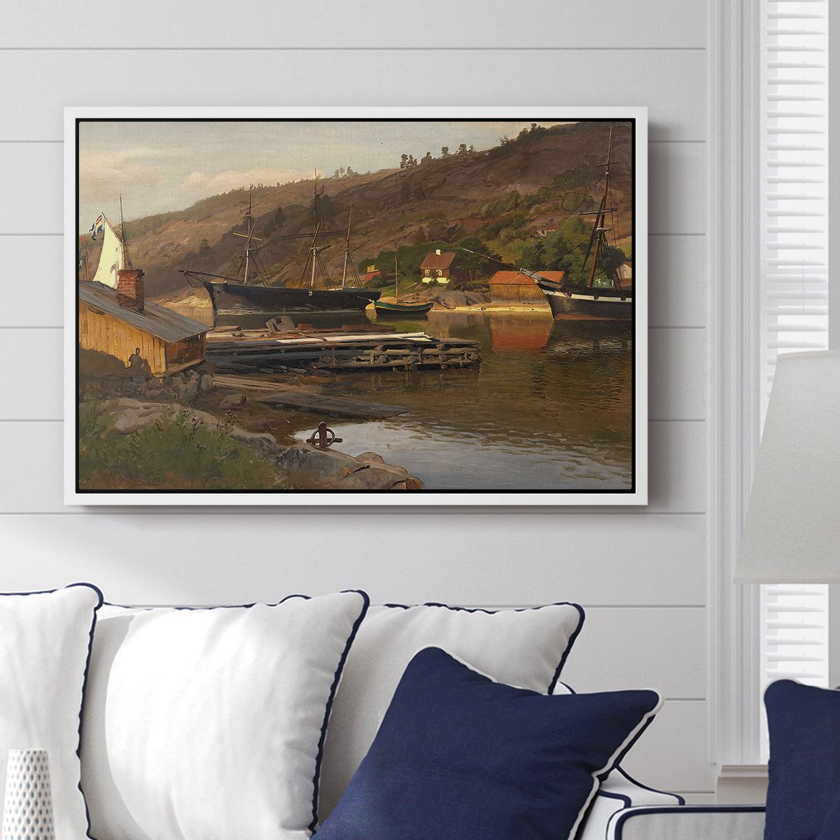 Landingsbrygge Husvik, Drøbak, 1875 - Floater Framed Canvas Print