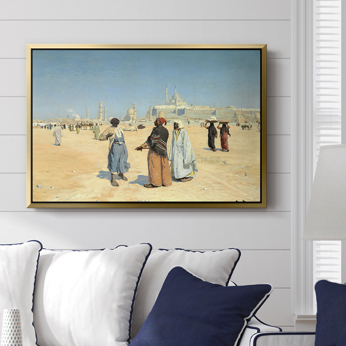 View from the Desert of Cairo with Citadel and Mamluk Tombs in the Background, c. 1889-1890 - Floater Framed Canvas Print
